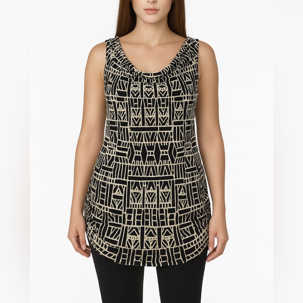 Olivia Moon Geometric Sleeveless Cowl Neck Top - Size M